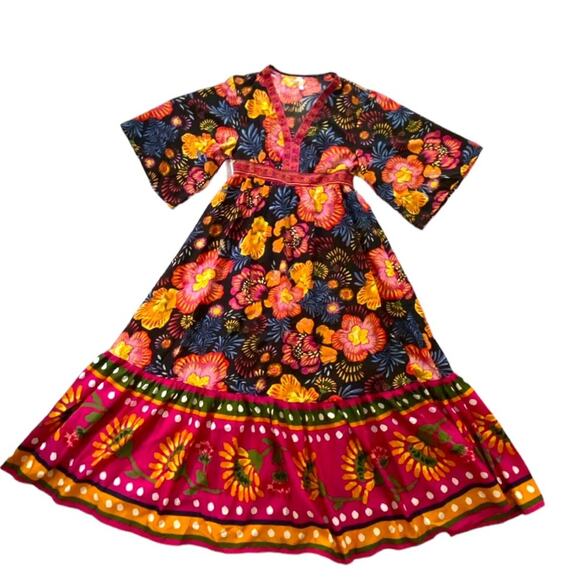 Boho Medium Maxi Dress Fall Cottage Bohemian 70s Style Dress Kimono Sleeve Long - Picture 6 of 15